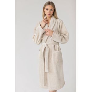 Casilin - Badjas Teddy voor Dames en Heren - Maat XS - Voor Volwassen - Met riem - Badstof, Fleece, Katoen - Absorberend - Wasmachinebestendig - Beige