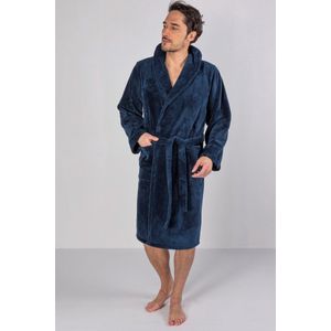 Casilin - Badjas Teddy voor Dames en Heren - Maat XXL - Voor Volwassen - Met riem - Badstof, Fleece, Katoen - Absorberend - Wasmachinebestendig - Donkerblauw, Blauw