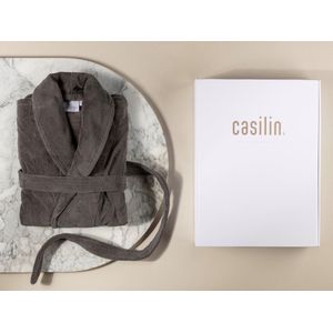 Casilin - Badjas Cadeau in Luxe Geschenkdoos - Voor dames en heren - Maat L - Fleece & Katoen - Absorberend - Wasmachinebestendig - Donkergrijs