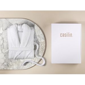 Casilin - Badjas Cadeau in Luxe Geschenkdoos - Voor dames en heren - Maat XS - Fleece & Katoen - Absorberend - Wasmachinebestendig - Wit