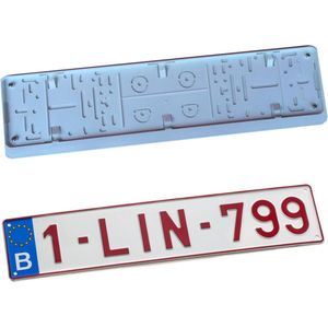 Nummerplaathouder WIT ABS MET BOORD voor nummerplaat 520x110mm BELGIË