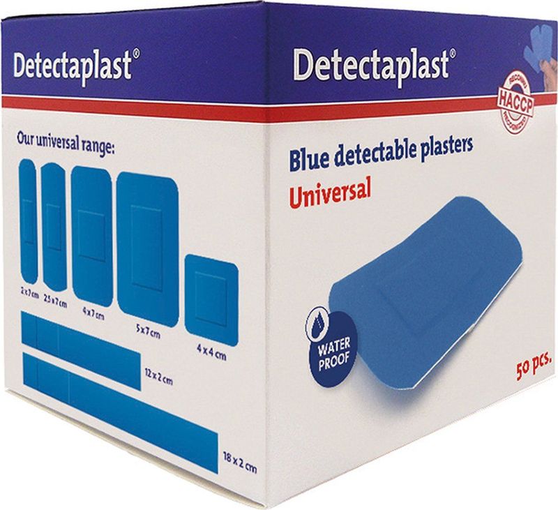 Detectaplast - Wondpleisters - Blauw - Waterproof - Metaaldetecteerbaar - 50 x 72 mm - 50 stuks