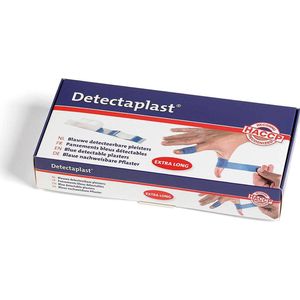 Detectaplast blauwe pleisters Universal, metaaldetecteerbare, waterdichte en vuilwerende pleisters sensitive, voor de voedingsindustrie, catering en grootkeuken, 180 x 20 mm, 50 stuks