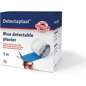 Detectaplast blauwe pleisters Elastic, metaaldetecteerbare en flexibele pleisters sensitive, wondverzorging voor de voedingsindustrie, catering en grootkeuken, 6 cm x 5 m, 1 stuk