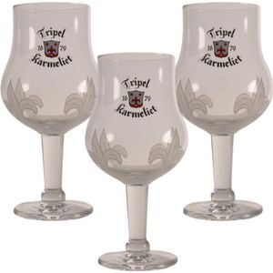 Tripel Karmeliet Bierglas - 30cl (Set van 3) - Origineel glas van de brouwerij - Glas op voet - Nieuw