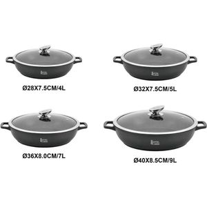 Royal Swiss Inductie Kookpot 36cm 7L - Braadpan met Antiaanbaklaag en Steencoating Glazen Deksel