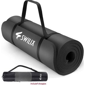 SWILIX® Yoga Mat 15mm - Fitnessmat - 190 x 66 cm Groot Sportmat - Incl. Draagriem En Draagtas - Zwart