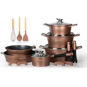 Royalty Line - Set Potten en Pannen - 14-delig - Marmeren Coating - Inductie - PFAS-vrij - Zwart