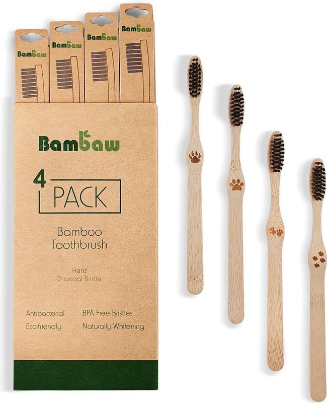 Bambaw - Bamboe Tandenborstel - Hard - 4 Stuks - Antibacteriële Tandenborstel - 100% Biologisch Afbreekbare Handgreep