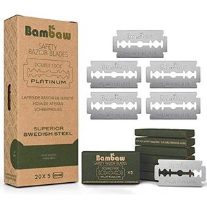 Bambaw 100 Safety Razor Scheermesjes – Premium RVS Dubbelzijdige Mesjes – 20 Doosjes van 5 Stuks – Universeel