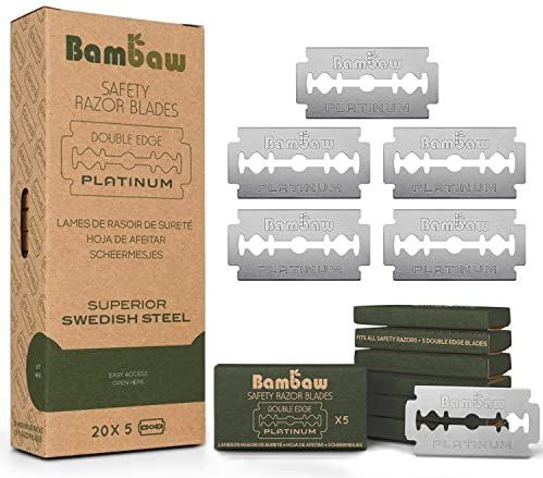 Bambaw 100 Safety Razor Scheermesjes – Premium RVS Dubbelzijdige Mesjes – 20 Doosjes van 5 Stuks – Universeel