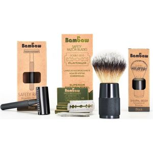 Scheerset met Vegan Scheerkwast Bambaw | Roségoud | 100 Scheermesjes en Metalen Safety Razor  | Cadeau voor Feesten | Geschenkset vrouwen en mannen | Nat Scheren | Scheeremesjes Vrouw & Man | Set Cadeau voor vrouw