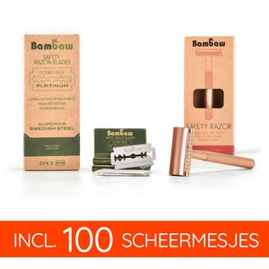 Bambaw Metalen Scheermes pack met 100 Scheermesjes -mannen vrouwen – Safety Razor Mannen – Safety Razor voor vrouwen – Voor Double Edge Mesjes - Geschenkset - Roségoud