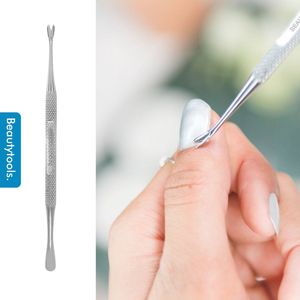 BeautyTools Nagelriem Verwijderaar -  Mesje voor wegsnijden van Nagelriemen - Manicure Nagelriem snijder / Bokkenpootje - Dubbelzijdig - Ronde Handgreep  - INOX (11.5 cm) (CT-0485)