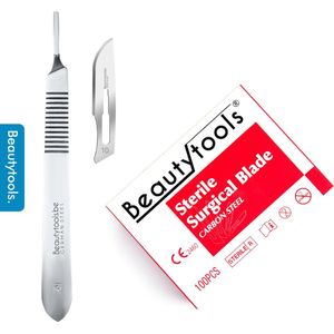BeautyTools Set Scalpels met Bistouri Houder nr. 3 + Scalpel Mesjes nr. 10 (100 stuks) - Steriel Verpakt (BP-0645)