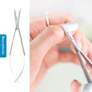 Beautytools INOX Precisie Veerschaar/ Irisschaar met Gebogen Bek/ Zelfopend Schaartje Voor Detailwerk- Spitse punt- (NS-0874)