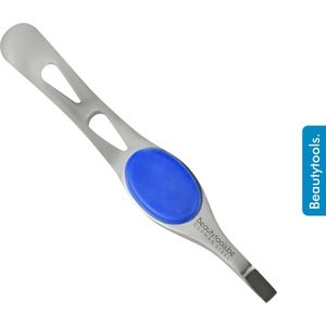 BeautyTools Epileerpincet COMFORT - Pincet met Rechte Bek Voor Wenkbrauwen - Comfy Blue - Rubber - Tweezers (9.5 cm) - Inox (BT-1840)