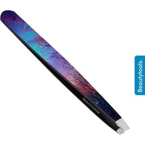 BeautyTools Epileerpincet PRECISION - Pincet met Schuine Bek Voor Wenkbrauwen - Magical Forest - Tweezers (9.5 cm) - Inox (BT-1857)
