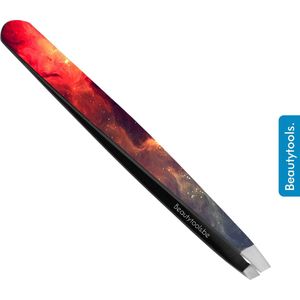 BeautyTools Epileerpincet PRECISION - Pincet met Schuine Bek Voor Wenkbrauwen - Galaxy Fire - Tweezers (9.5 cm) - Inox (BT-1901)