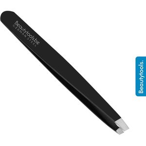 BeautyTools Epileerpincet PRECISION - Pincet met Schuine Bek Voor Wenkbrauwen - Matt Black Everything - Tweezers (9.5 cm) - (BT-1925)