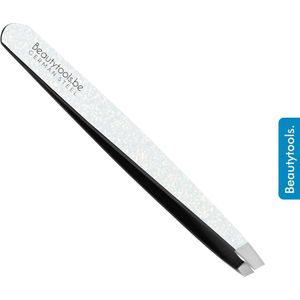 BeautyTools Epileerpincet PRECISION - Pincet met Schuine Bek Voor Wenkbrauwen - Silver Sparkle - Tweezers (9.5 cm) - (BT-1970)