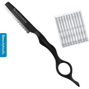 BeautyTools Professionele Kappersmes - Feather Mes Matt Black - Uitdunmes - Effileermes Voor Uitdunnen van Dik Haar - (incl. 11 mesjes) - (SR-1239)FB11