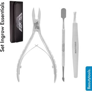 BeautyTools INOX NAIL-CARE set/ 3-delige Pedicure set B / essentiele nagelverzorging set pedicure, manicure/ inclusief opberghoesje  - (ST - 3042)