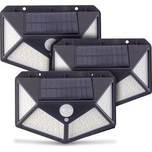 SARGON Solar Buitenlamp met Bewegingssensor - 100 LEDs - Wit Licht -Tuinverlichting op Zonneenergie - IP65 Waterdicht - Voor Tuin/Wand/Oprit - 3 Stuks