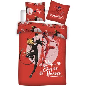Miraculous Dekbedovertrek Superheroes - Eenpersoons - 140 x 200 cm - Rood