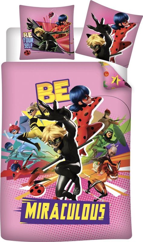 Miraculous - Dekbedovertrek - Roze - Polyester - Inclusief Kussensloop