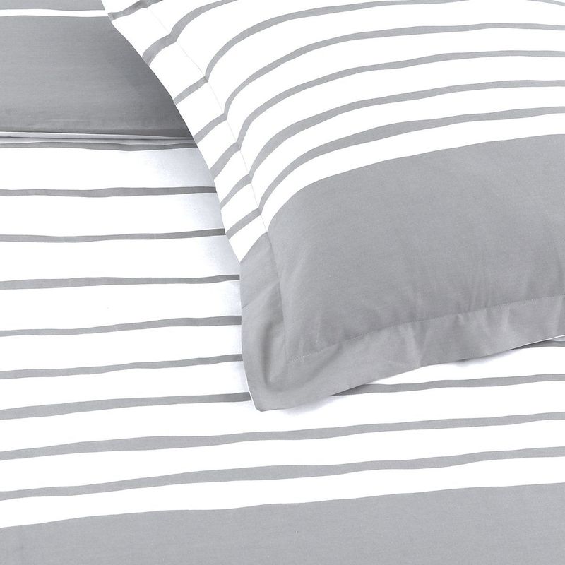Dekbedovertrek - Grijs en Wit Lijnpatroon - 100% Katoen - Omkeerbaar