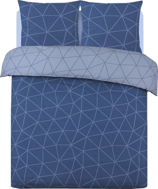 Vision - Omkeerbaar Beddengoed - Hugo Blauw/Jeansblauw - 100% Katoen