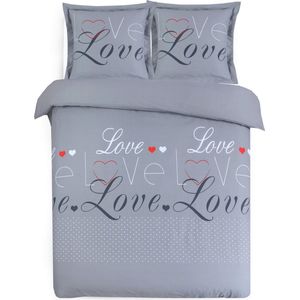 Vision - Love Grey  - Dekbedovertrek 260x240cm met 2 bijhorende slopen - 100% katoen