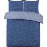 Vision - Omkeerbaar Beddengoed - Hugo Blauw/Jeansblauw - 100% Katoen - Dekbedovertrek met 2 Kussenslopen