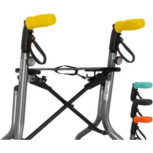 MyRollerSleeve opschuifbare ergonomische / anatomische handvatten voor rollator of rolstoel. Voorkomt pijnlijke handen met gelkussen. Personaliseerbaar: pimp rollator. Geel 21x6,5x9cm