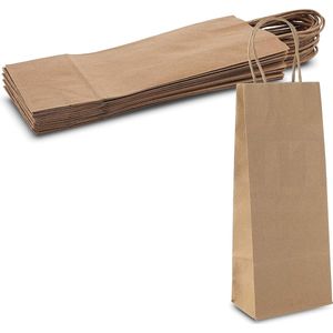50 x BIO Nature Kraft Wijntas 14+8x39cm voor 1 Fles zilver / Flestas/wijntas Cadeauverpakking /draagtas voor Fles/wijn / Fleszak · Fles zak