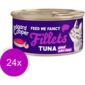 Edgard & Cooper Kattenvoer Graanvrij Natvoer voor Kitten en Kat en Senior Gesteriliseerde of Actieve Katten Natuurlijke Heerlijke Filets 70g x 24 Verse Tonijn & Garnalen, Aanvullende voeding