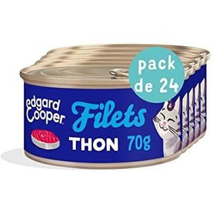 Edgard & Cooper filet voor volwassen katten, graanvrij, natuurlijk kattenvoer, verse tonijn, lekkere en gebalanceerde gezonde voeding, 24 x 70 g