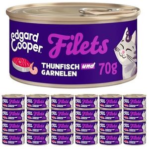 Edgard & Cooper Natvoer voor katten (tonijn en garnalen, 70 g x 24), graanvrij, netten voor kittens, volwassen en oudere katten, verse vis, voedingssupplement, gesteriliseerd en katten