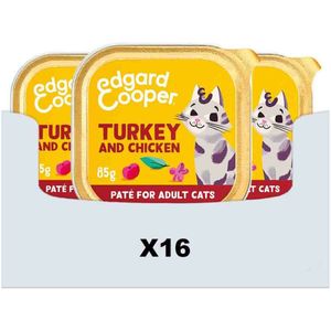 Edgard & Cooper Kattenvoer Graanvrij Natvoer voor Katten Gesteriliseerde of Actieve Kat Natuurlijke Heerlijke PatÃƒÂ© 85g x 16 Verse Kalkoen & Kip, Smakelijk en Uitgebalanceerd, Vers Vlees