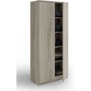 Interiax Opbergkast - Kledingkast 'Amelie' - 2 Deuren & 4 Legplanken | Sonoma Eik | 180x80x40 cm