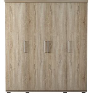 Interiax Kledingkast - Mila - 4 Deuren - 1 Hanger - 6 Legplanken - Sonoma Eik