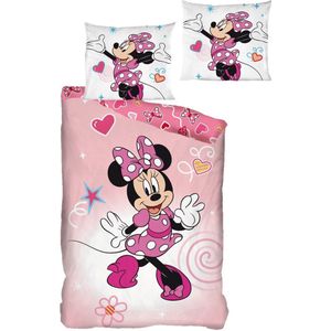 Disney Minnie Mouse Dekbedovertrek, Pink Beauty - Eenpersoons - 140 x 200 + 65 x 65 cm - Katoen Flanel