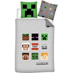 Minecraft - Dekbedovertrek - Grijs - Polyester