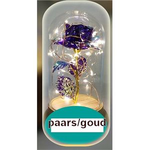 LED rose - Eternal rose of affection and love - roos onder stolp - de kleur is paars/goud - hoog 18.5 cm en diam. 11 cm