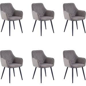 Colenis® - Beverly Eetkamerstoel - Set Van 6 - Grijs - Fluweel - Met armleuning