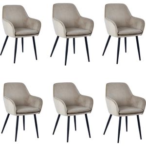 Colenis® - Levan eetkamerstoel - Set Van 6 - Beige - Velvet - Industrieel - Met armleuning