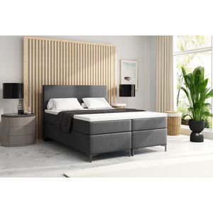 Meuba Home - Atlanta Boxspring - Donkergrijs - 140x200 - Stof - Met topper 8cm