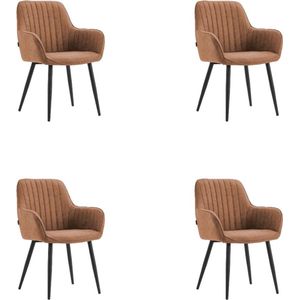 Colenis® - Veli eetkamerstoel - Set Van 4 - Cognac - Microfiber Stof - Met Armleuning