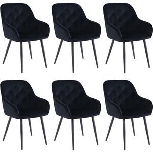 Colenis® - Sky Eetkamerstoel - Set van 6 - Zwart - Fluweel - Velvet - Met armleuning